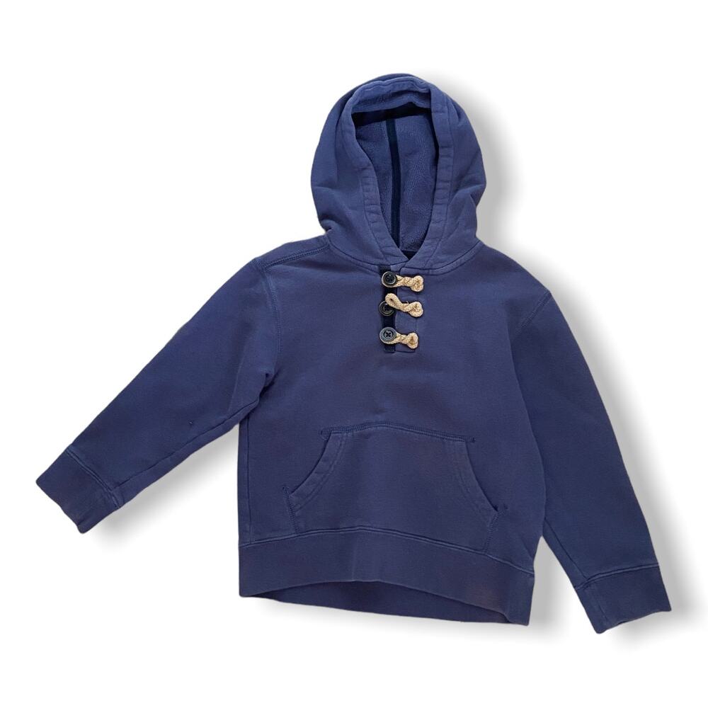 Gap Boys Hoodie Size 5 Hooded Sweatshirt Henley Toggle Buttons Navy Blue
